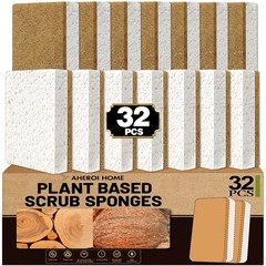 Aheroi Natural Dish Sponge, 32 Count FSC Certified Plant-Based 32 Pcs, 32 Pcs
