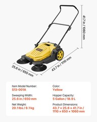 VEVOR Walk-Behind Floor Sweeper Manual Hand Push Sweeper 25.6″ Sweeping Width
