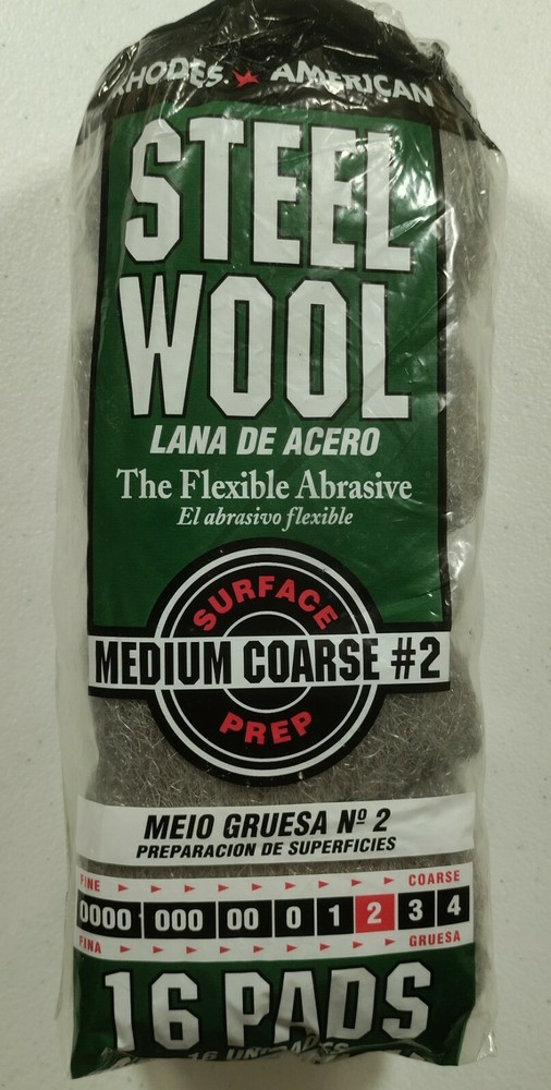 Rhodes American Steel Wool Medium Coarse #2 surface prep 16 pads In package