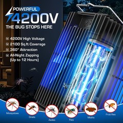 Solar Bug Zapper Outdoor, Waterproof Mosquito Type-C & Black
