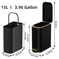 KdbK Bathroom Trash Can with Soft Close Lid, 15L/ 4 GallonRectangular Trash C…