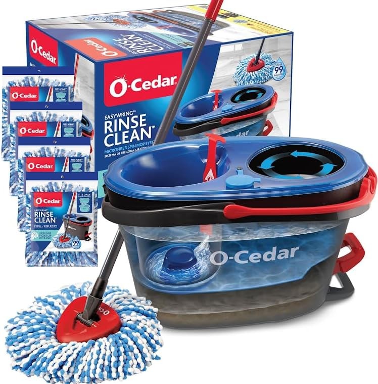 O-Cedar RinseClean Microfiber Spin Mop & Bucket Floor Cleaning System with 4