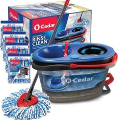 O-Cedar RinseClean Microfiber Spin Mop & Bucket Floor Cleaning System with 4