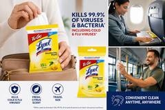 Free Shipping To Go Disinfecting Wipes Lemon Lime Scent, 15 Ct. Pack of 5