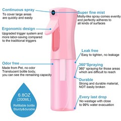 LERPOLOR Empty Spray bottles, Continuous Bottle for 6.8 Ounces, Pink