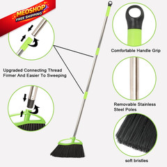 Soft Bristles Green Angle Broom Long Handle Indoor for Hardwood