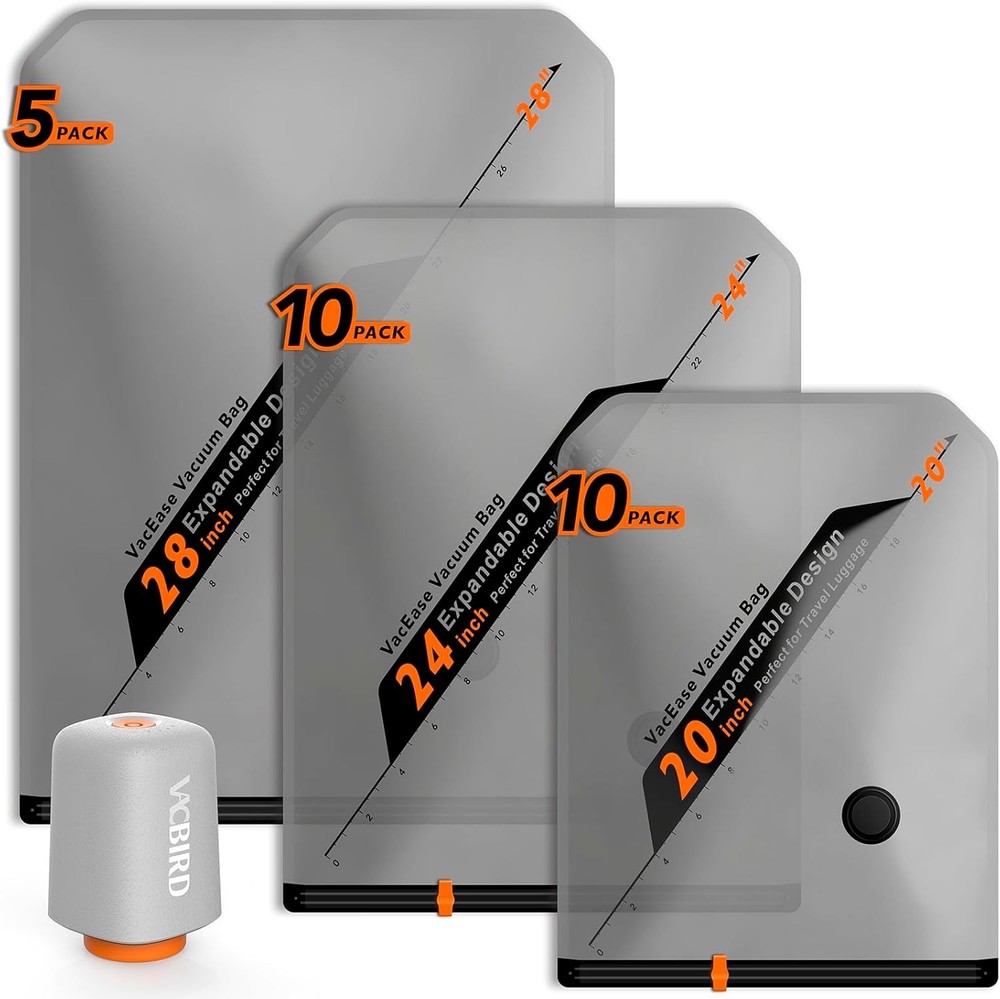 Rechargeable Wireless Pump Travel Storage Bags Set – 25 Pack Portable Space