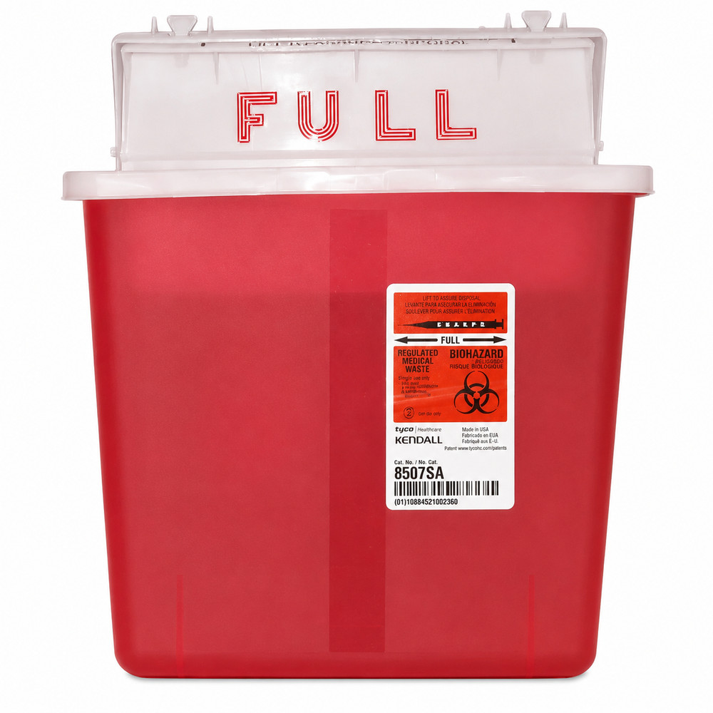 Covidien Kendall 5 Qt Sharps Container Counterbalanced Lid Biohazard Red Refill