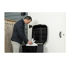 Tough 45 Gallon Wheeled Heavy Duty Plastic Garbage Can, Attached Lid, Black