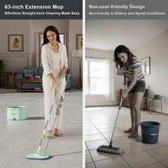 HoMettler Mop and Bucket Set | Spin with 4 Pads, Green