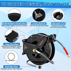 FIXFANS Pressure Washer Hose Reel with for Hot and 50 FT, Black, Grey