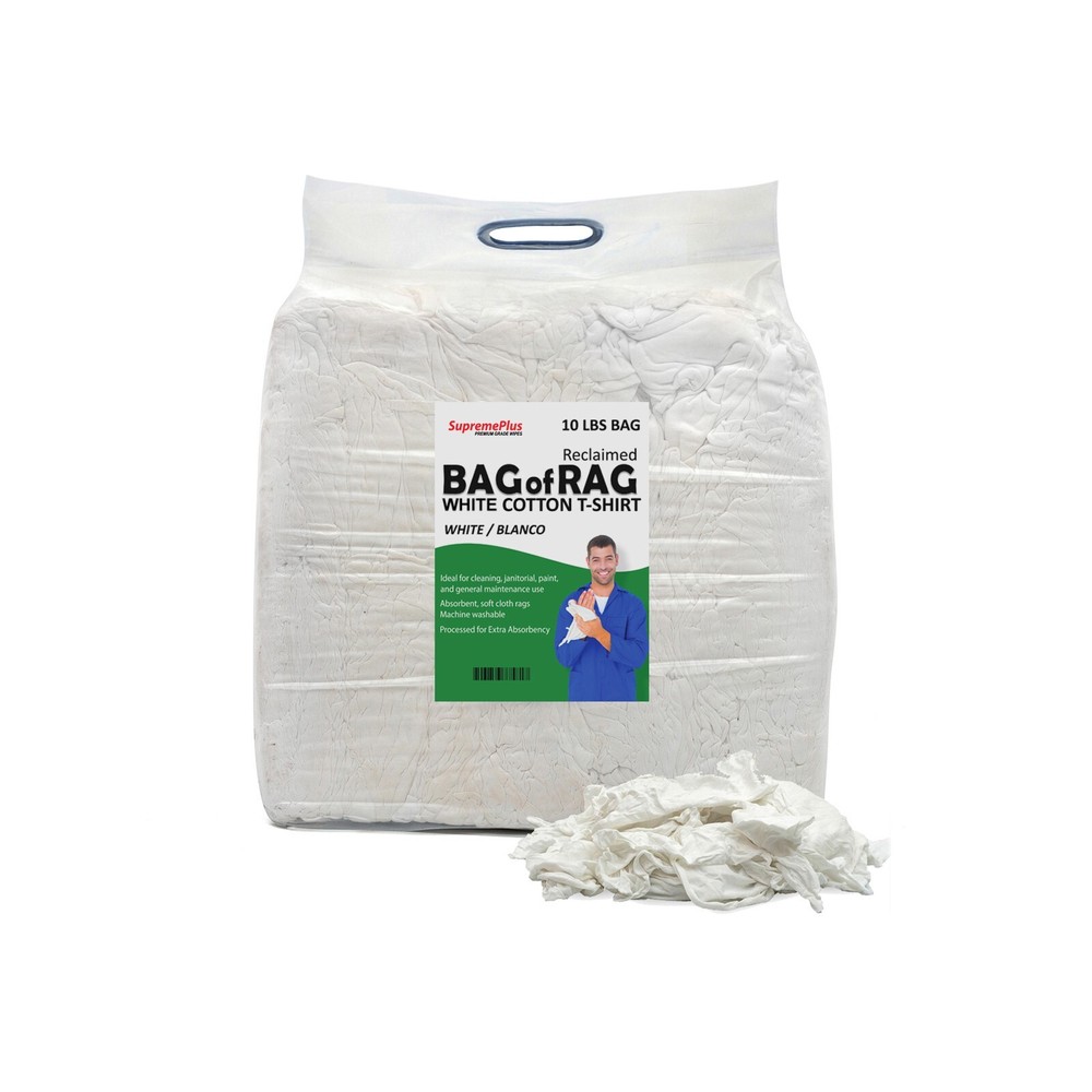 White Knit T-Shirt 100% Cotton Cleaning Rags 10 lbs. Bag – Multipurpose Cleaning