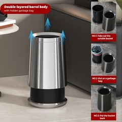 8L/2.1GAL Small Bathroom Garbage Can,Open Top Trash Can,Silver Stainless Stee…