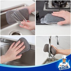MR.SIGA Dual-Sided Scrub Sponges, Long lasting, Reusable 6.5*3.8*1.0 in, Gray