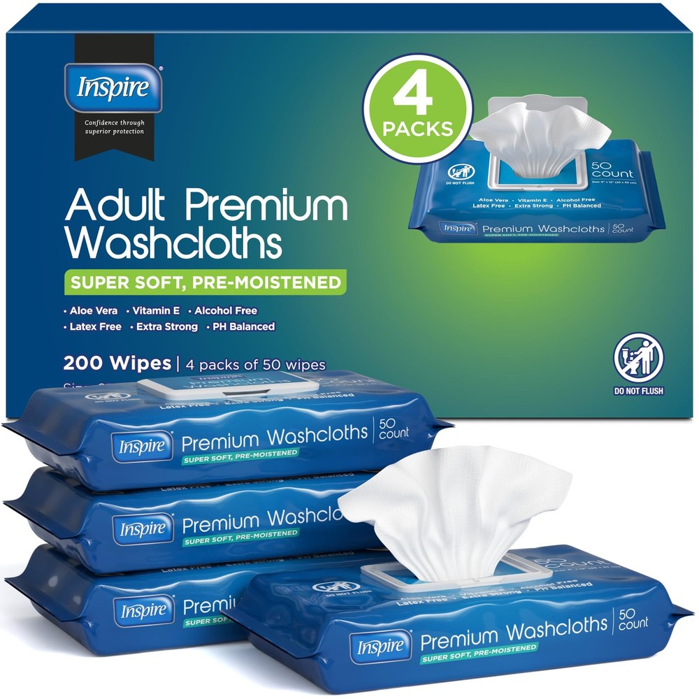 Inspire Adult Wet Wipes, Wash Cloths | Wipes for Incontinence 200 Count