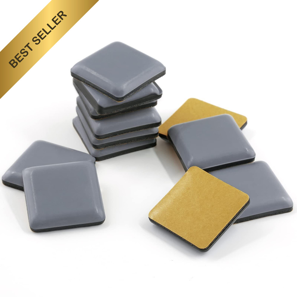 Piutouyar 12Pcs 1″ Square Teflon Furniture Sliders Self Stick Hardwood Glides