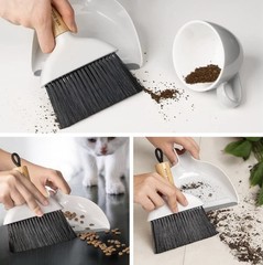 MR.SIGA Mini Dust Pan & Brush Set, Synthetic Bristles, Bamboo Handle
