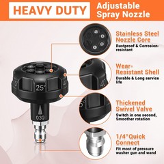 FIXFANS Pressure Washer Nozzle, 6 in 1 Quick Change Over Black, Silver, White