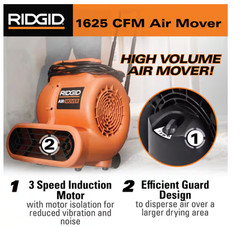 RIDGID Blower Fan Air Mover 1625 CFM 3-Speed + Daisy Chain 3 Operating Positions