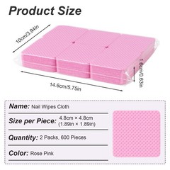 600pcs Lint-Free Non-Woven Nail Cleaning Wipes – Pink Cotton Pads for pink