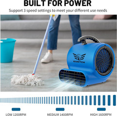 Heavy-Duty Air Mover Blower Fan – 1/2HP 2500CFM, 3 Speeds, 15FT Cord
