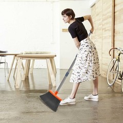 kelamayi Upgrade Broom and Dustpan Set, Self-Cleaning with Gray&orange
