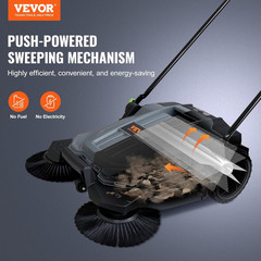 Walk-Behind Hand Push Floor Sweeper, 25.6″ Sweeping Width Floor Sweeper Manual N