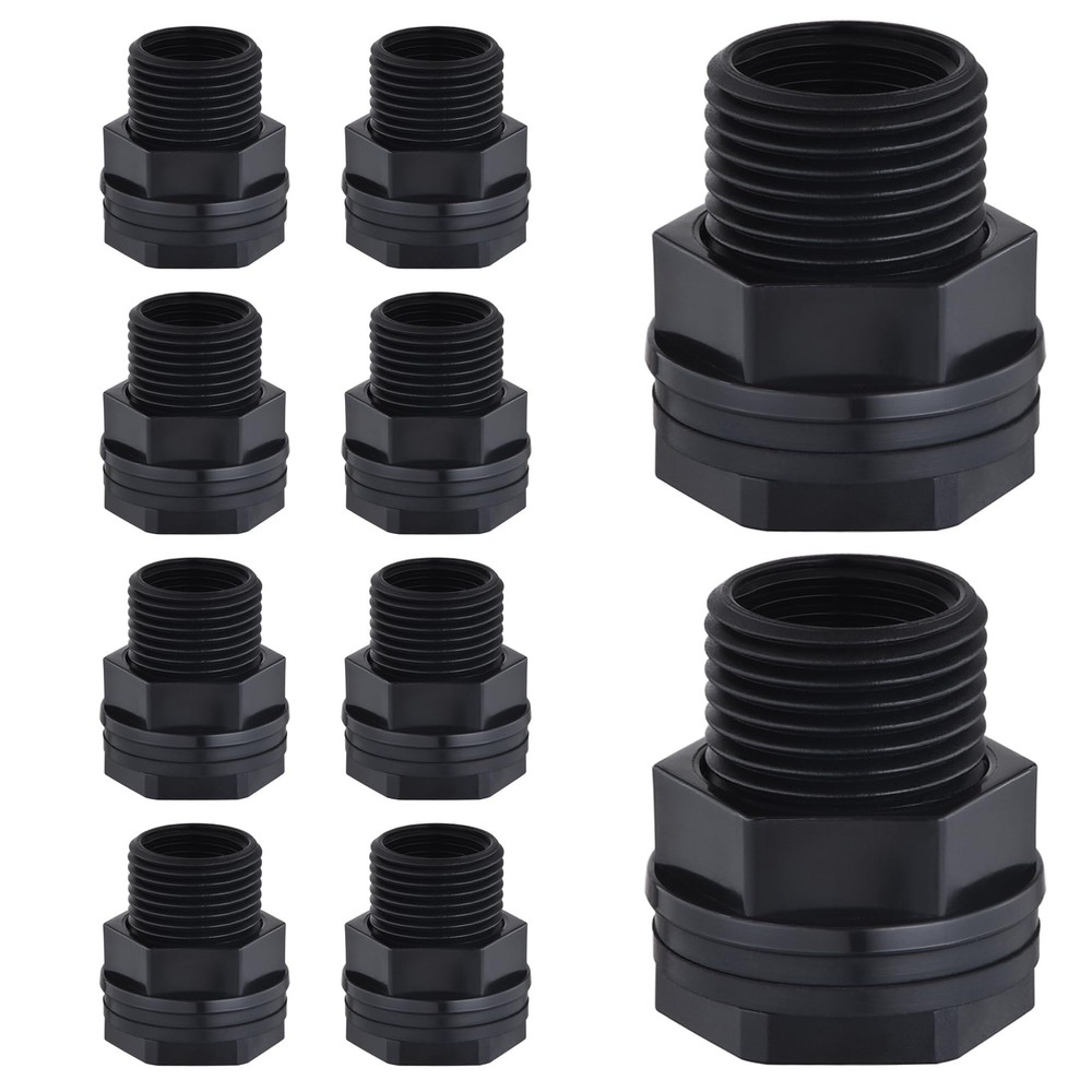 10 Pack Bulkhead Fitting, Garden Hose Threaded 3/4 Inch Male 1.05 inch, Black