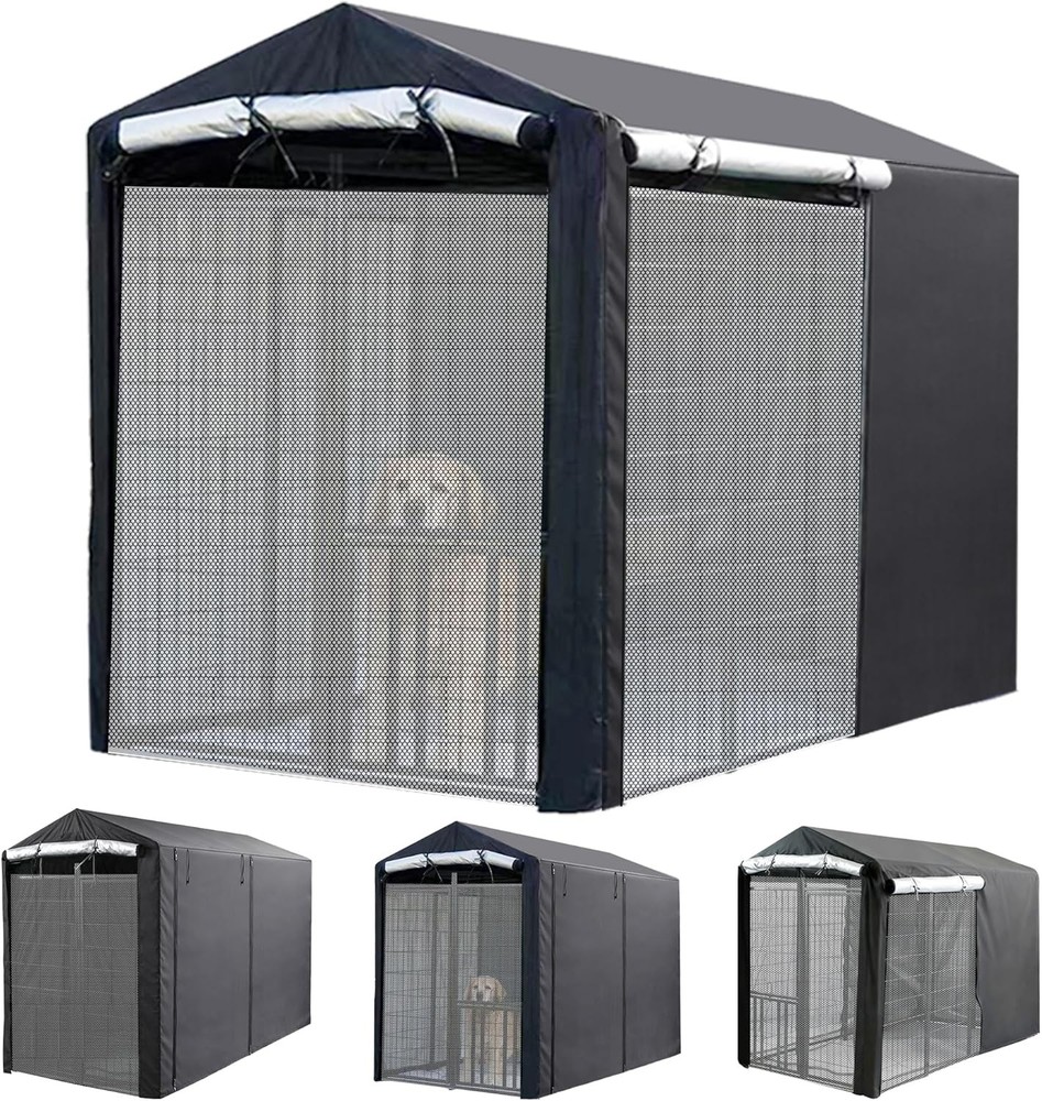Outdoor Dog Kennel Cover 8’Dx4’Wx6’H, Heavy Duty 600D Waterproof Dog Kennel