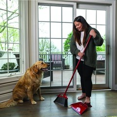 O-Cedar Pet Pro Broom with Step-On Dustpan | PowerCorner Broom, Red