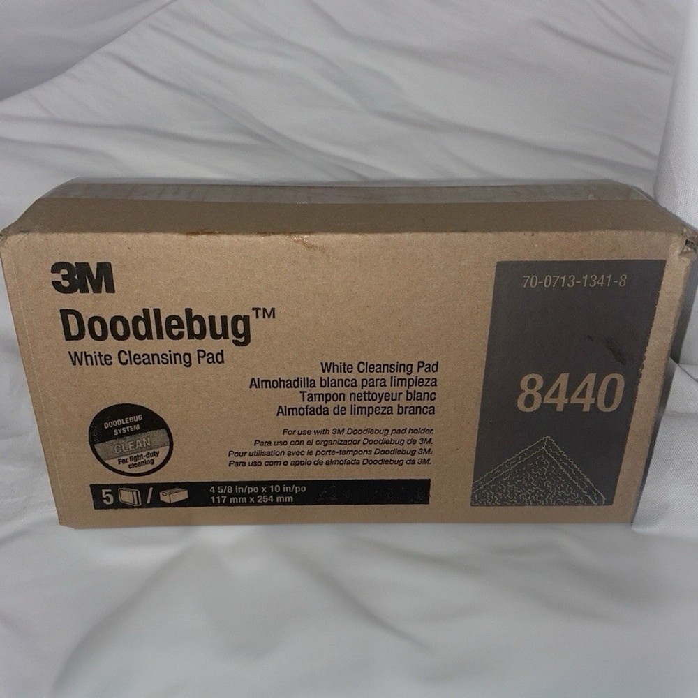 3M Doodlebug 8440 White Cleansing Pad (5pk) light-duty cleaning 10”x 5” X 1”