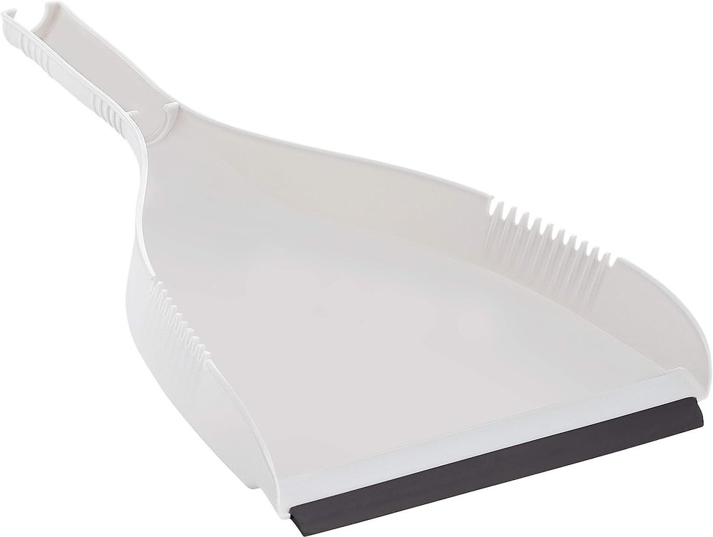 Superio Clip-On Dustpan with Built-In Comb, Rubber Edge Heavy Duty Grey Plastic.