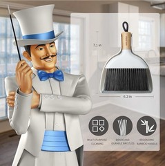 MR.SIGA Mini Dust Pan & Brush Set, Synthetic Bristles, Bamboo Handle