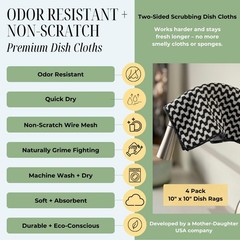 Severn Dish Cloths for Washing 10 inches by 10 inches, Dark Gray + White