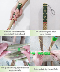 Thai Vintage Retro Grass Broom Stick, Asian Straw for Wedding Jumping, Witch, Ho