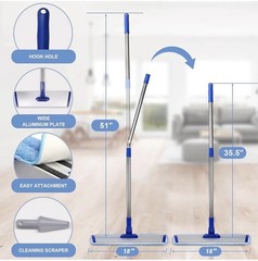 18″ Professional Microfiber Mop Floor Cleaning System, Flat with Blue