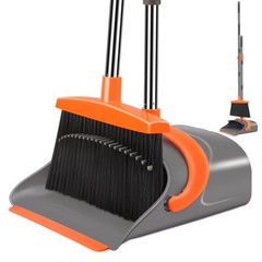 Ivandar Broom and Dustpan Set for Home, 50.6 inch, Gray&orange