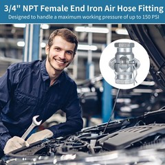 NPT Iron Air Hose Fittings, 2 Sets 3/4 Inch Female End inch, Sliver