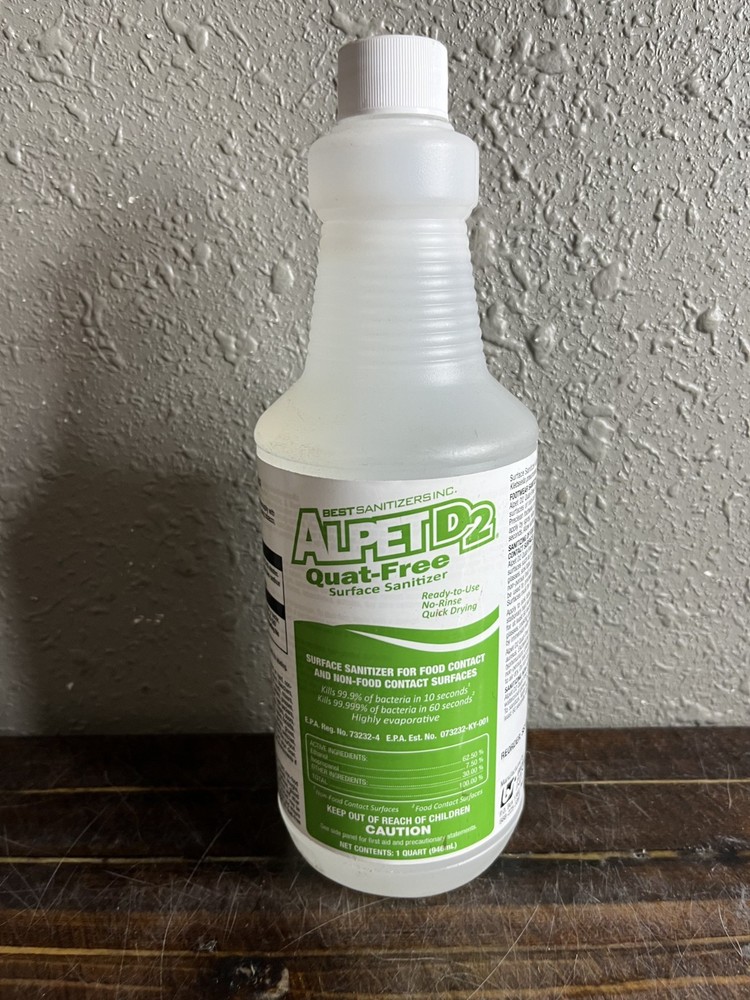 Best Sanitizers Alpet D2 Quat-Free Surface Sanitizer 1 Quart 32oz Food Safe