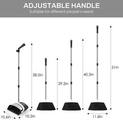 EZKEY Broom and Dustpan Set for Home, 51-in Long Medium, Black White