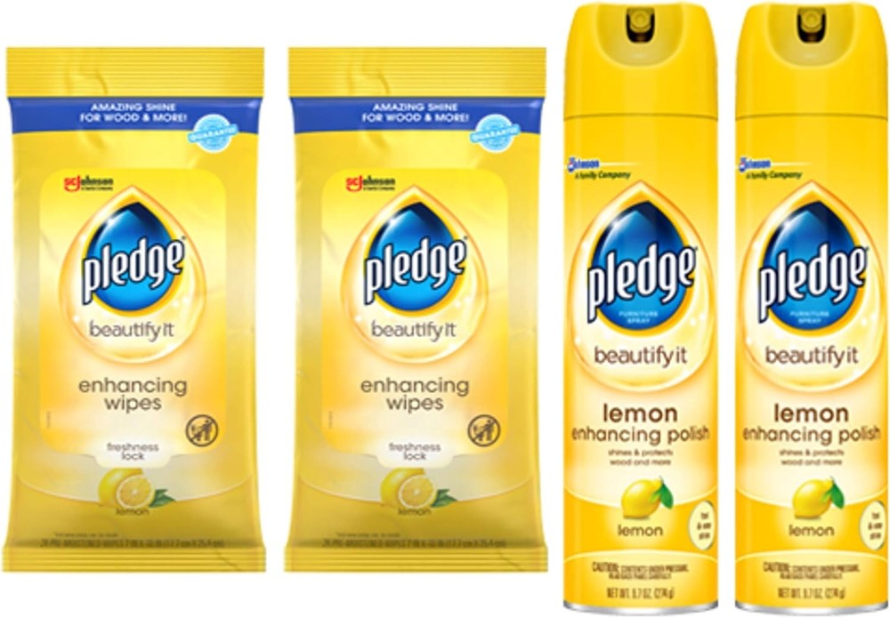 Pledge Cleaner Spray and Wipes Bundle(2 Count of 9.7 oz Cans,2 Pack of 24 Wipes)