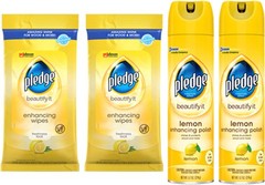 Pledge Cleaner Spray and Wipes Bundle(2 Count of 9.7 oz Cans,2 Pack of 24 Wipes)
