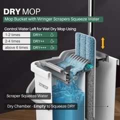 Flat Mop System, Microfiber Mop and Bucket Set, White, Household & Commercial