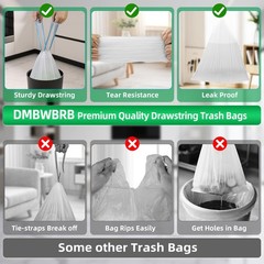 Drawstring 4 Gallon Trash Bag 51 Counts, Tear-Free & Leakproof Small Trash Ba…