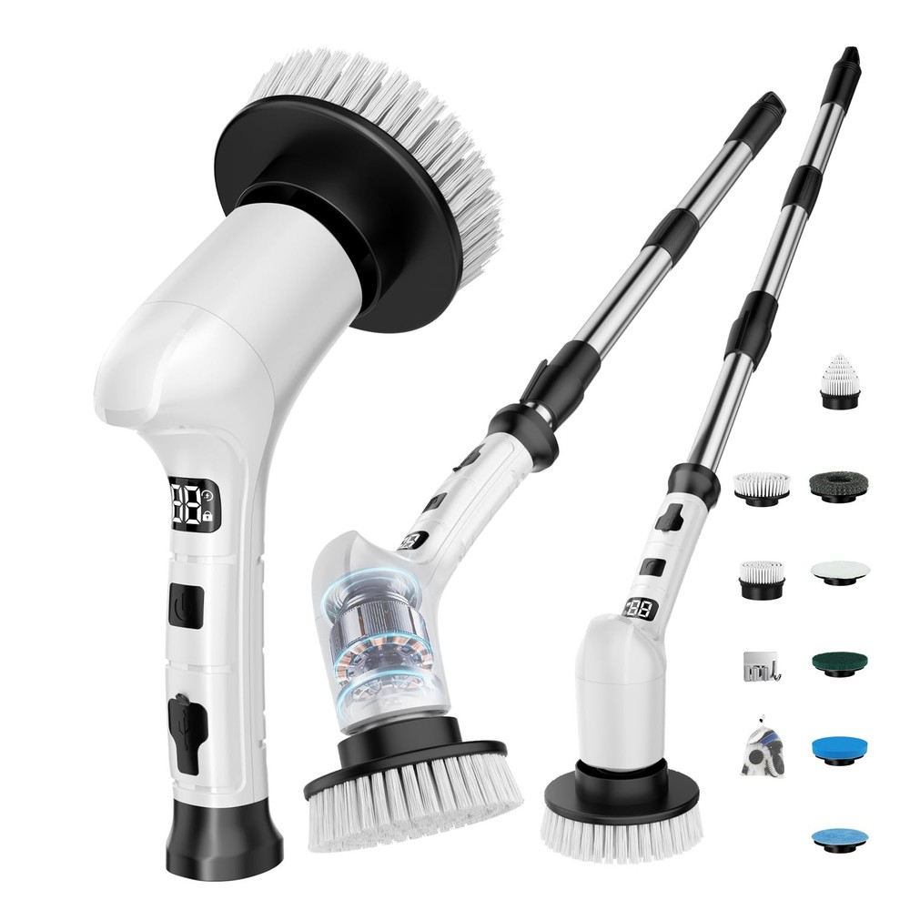 White Cordless Electric Spin Scrubber Bathroom Shower Cleaning Brush