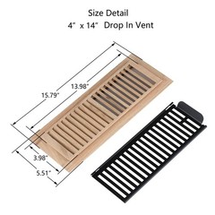 Hardwood White Oak Floor Register, Drop in 4×14 Inch with Damper,
