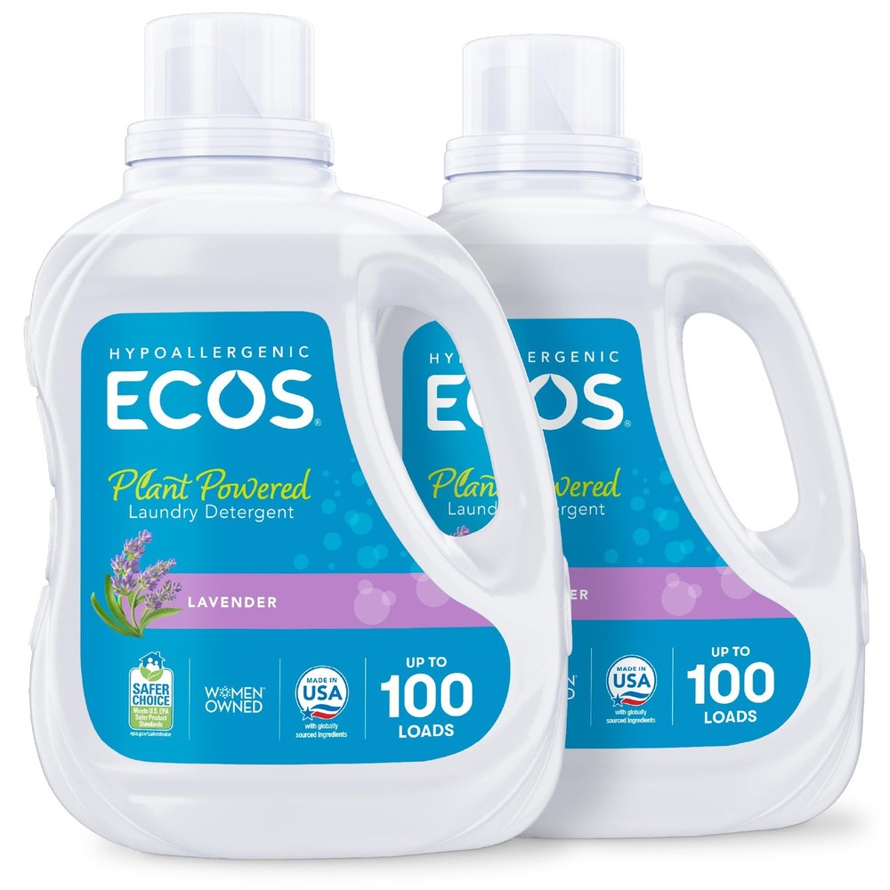ECOS Laundry Detergent Liquid, 200 Loads – 100 Fl Oz (Pack of 2), Lavender