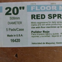 Powr-Flite Floor Pads, 20″ Diameter, Red, 5/Carton Free Shipping