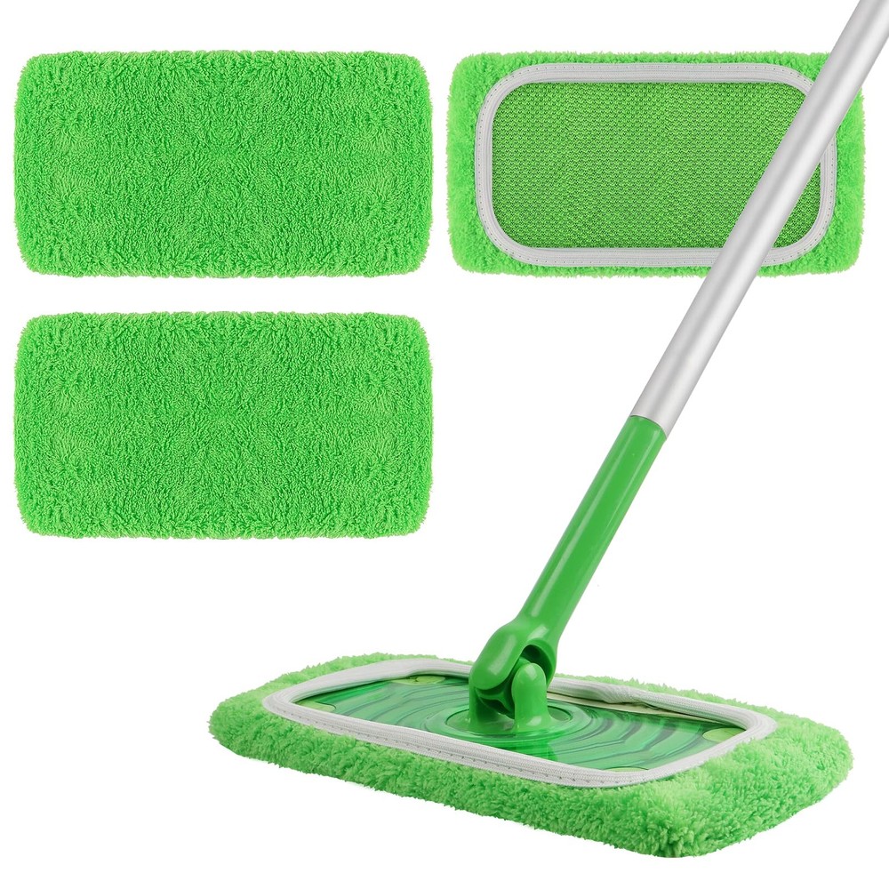 AmaVins Reusable 100% Coral Fleece Mop Pads 10.3” x 4.4”, A-green 3 Pack