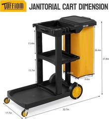 Black 3-Shelf Janitorial Cart Housekeeping Cart with 15-Gallon Yellow Bag & Lid